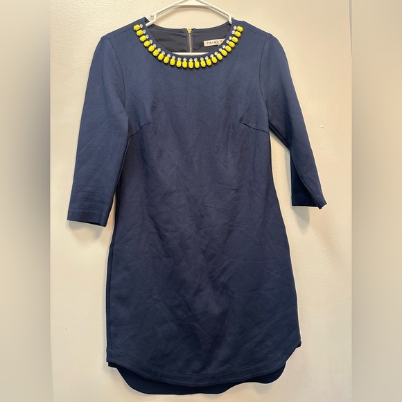 Trina Turk Dresses & Skirts - Trina Turk Blue Sheath Dress with Embellished Neckline